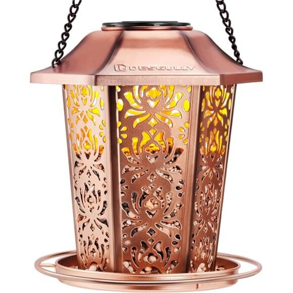 Solar Bird Feeders for Outdoors Hanging - Premium Grade Metal Bird Feeder - Picture 1 of 7
